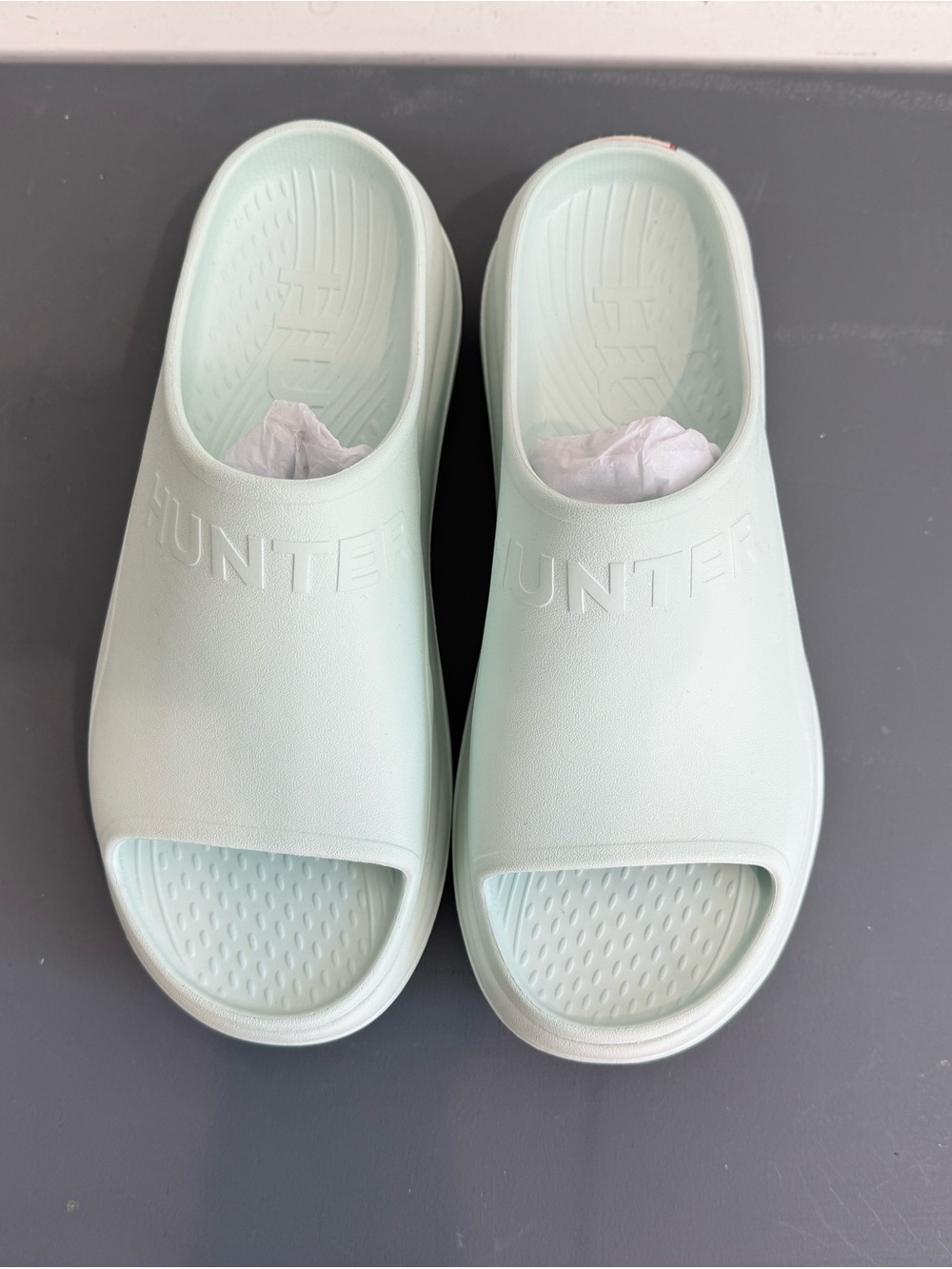 Hunter Mint Green Slide Clogs